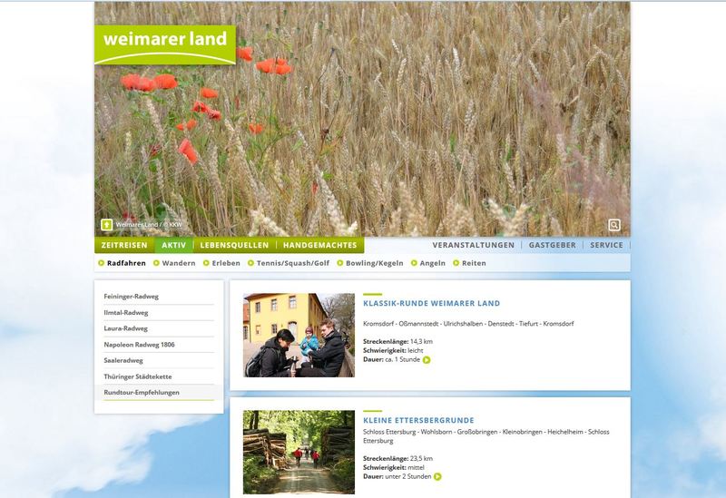 Internetseite Weimarer Land Tourismus e.V. - Radrundenempfehlungen, Bild: Weimarer Land Tourismus e.V.