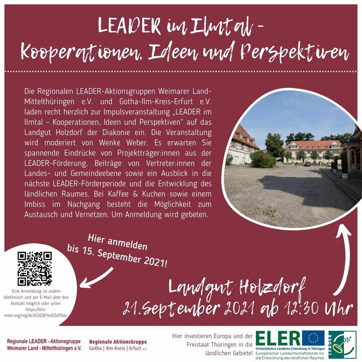 Einladungsflyer "LEADER im Ilmtal - Kooperationen, Ideen und Perspektiven" (RAG Weimarer Land -  Mittelthüringen e.V., RAG Gotha - Ilm-Kreis - Erfurt e.V.)