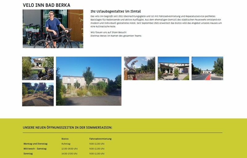 Neugestaltete Website Velo Inn, Bild: RAG Weimarer Land - Mittelthüringen e.V.