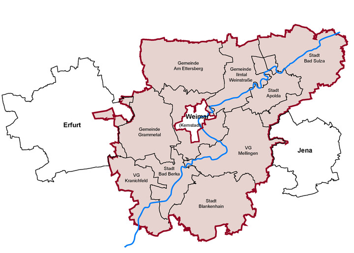Karte der Gebietsabgrenzung, Foto: RAG Weimarer Land - Mittelthüringen e.V.